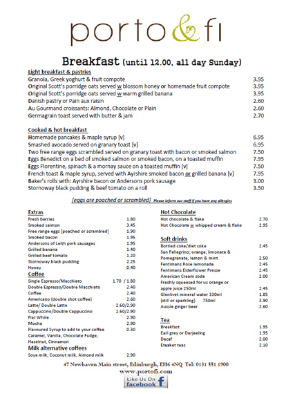 our menus breakfast menu format